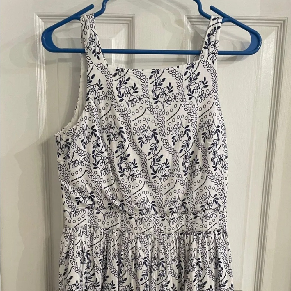 LOFT White and Blue Floral cutout Dress